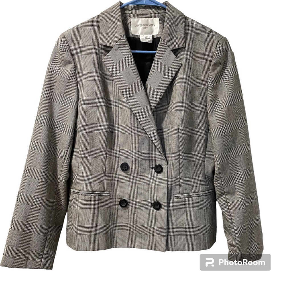 Jones New York Women’s Blazer Jacket Plaid Double Breasted Size 10 Gently Worn